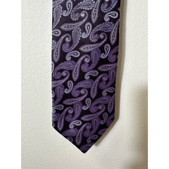Men's Ike Behar Purple Paisley Silk Tie - Picture 1 of 5